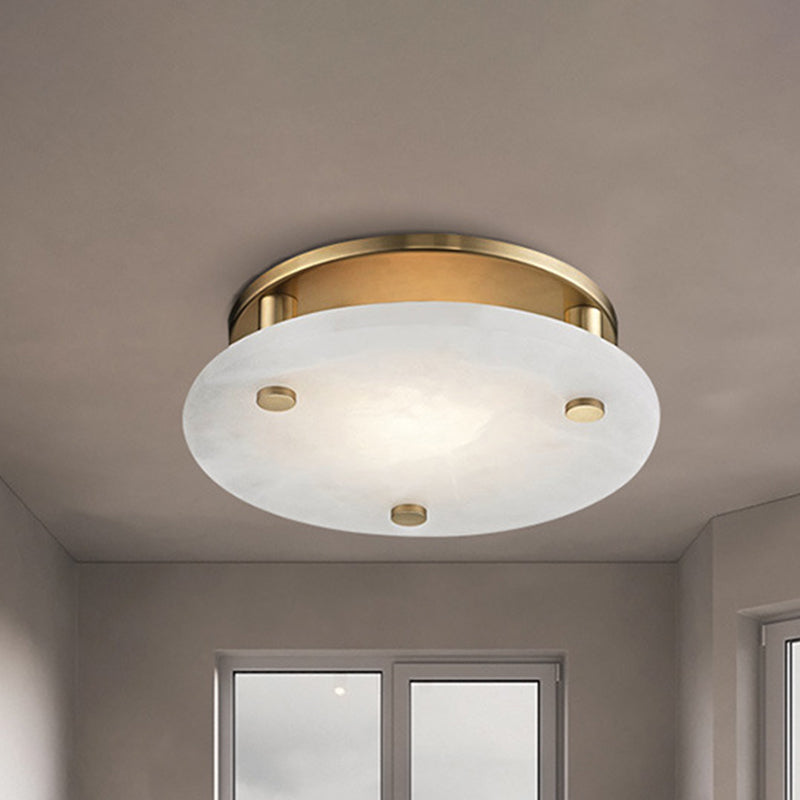 Colonial White Glass Ceiling Light Fixture with Gold Circle Accent - 3-Light Semi Flush Mount for Living Room