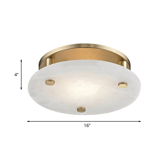 Colonial White Glass Ceiling Light Fixture with Gold Circle Accent - 3-Light Semi Flush Mount for Living Room