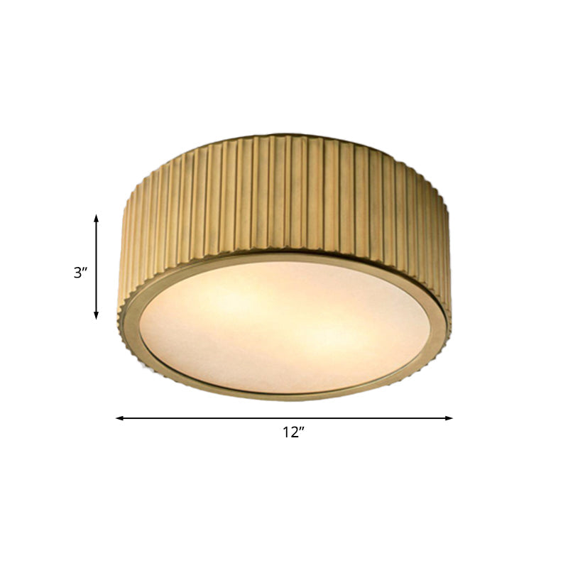 Gold Frosted Glass Ceiling Fixture - 3-Bulb Circular Flush Mount Recessed Lighting 12/16 Wide