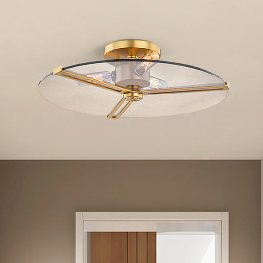 Colonial Chrome/Gold Disk Bedroom Semi Flush Mount Ceiling Lamp With Clear Glass Lights Gold