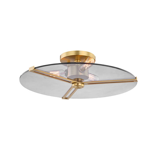 Colonial Chrome/Gold Disk Bedroom Semi Flush Mount Ceiling Lamp With Clear Glass Lights