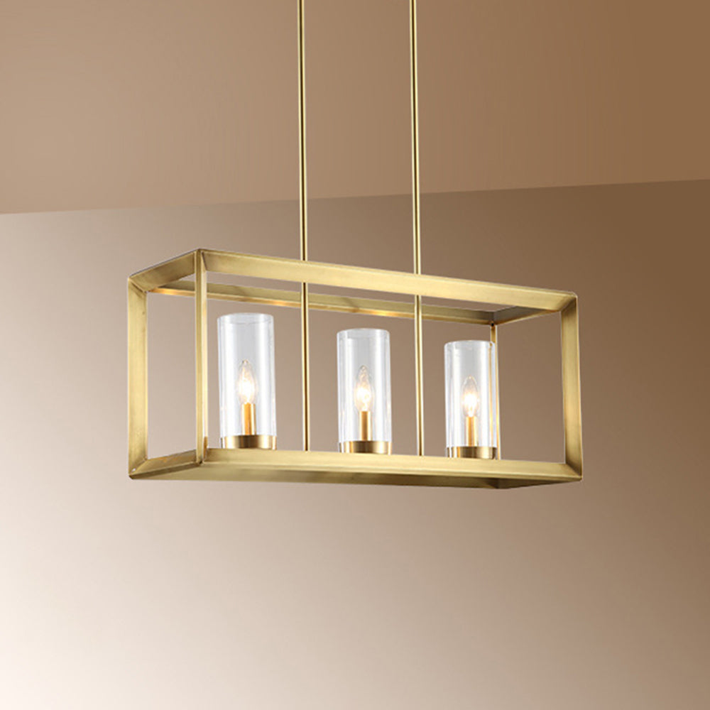 Colonial Gold Island Ceiling Light With Clear Glass And Metal Cage