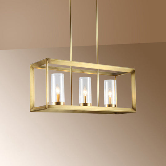 Colonial Gold Island Ceiling Light With Clear Glass And Metal Cage