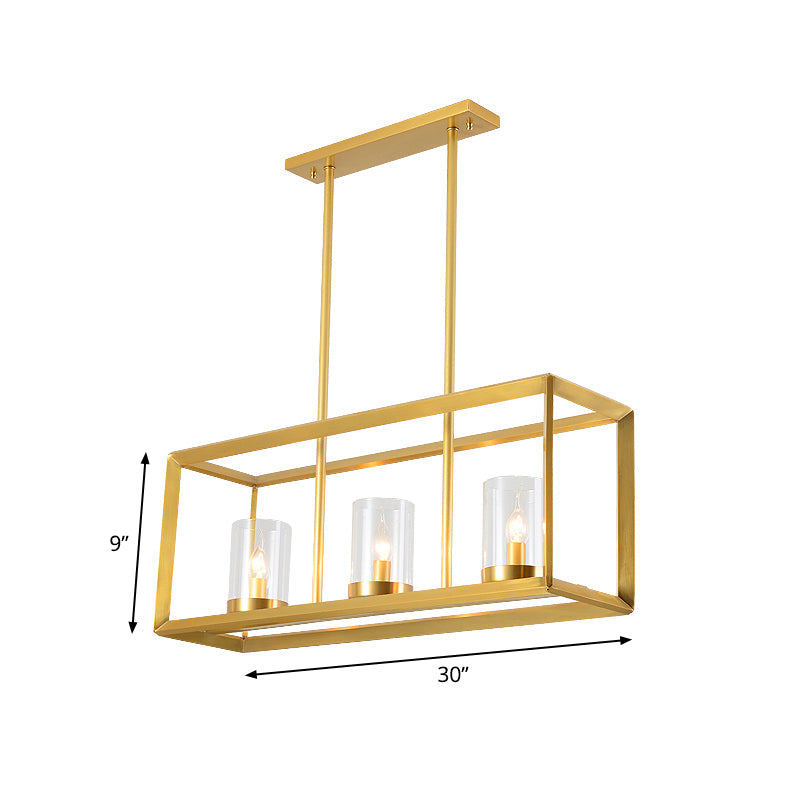 Colonial Gold Island Ceiling Light With Clear Glass And Metal Cage