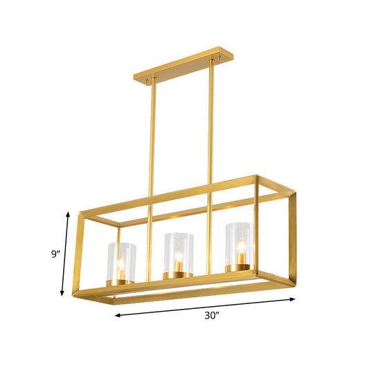 Colonial Gold Island Ceiling Light With Clear Glass And Metal Cage