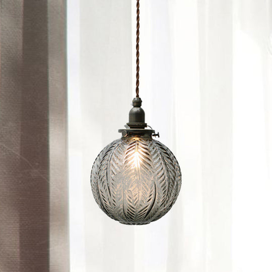 Mahasim - Colonial Colonial Global Pendant Light Fixture 1-Head Clear/Smoke Gray Glass Hanging Lamp  with Feather Design