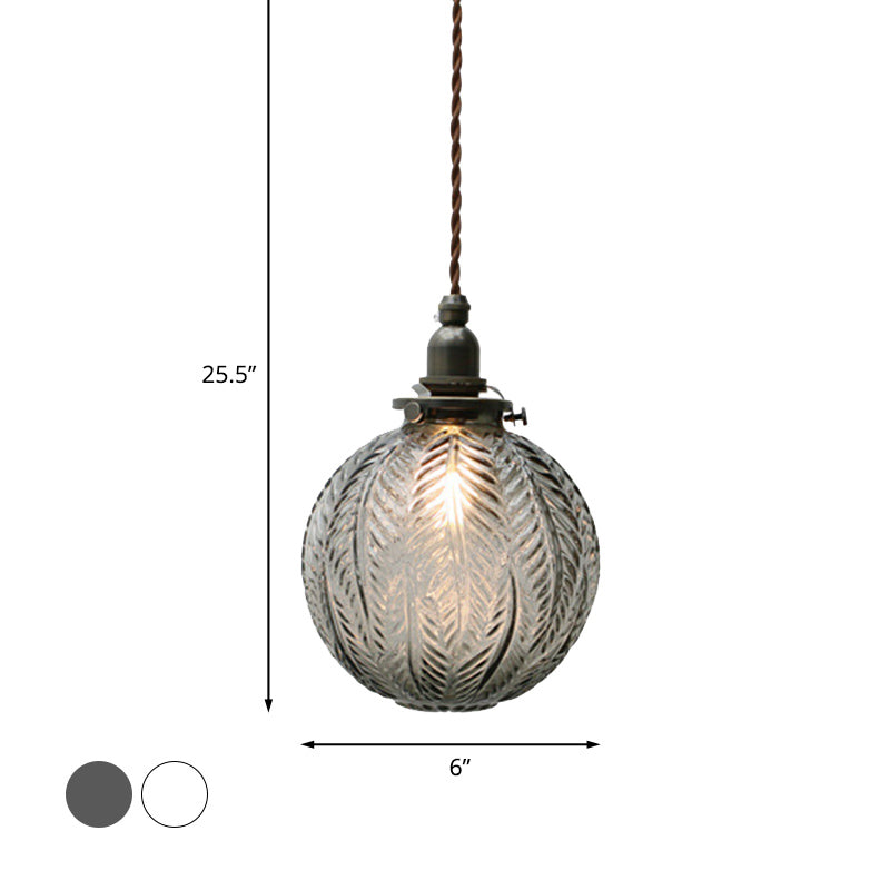 Mahasim - Colonial Colonial Global Pendant Light Fixture 1-Head Clear/Smoke Gray Glass Hanging Lamp  with Feather Design