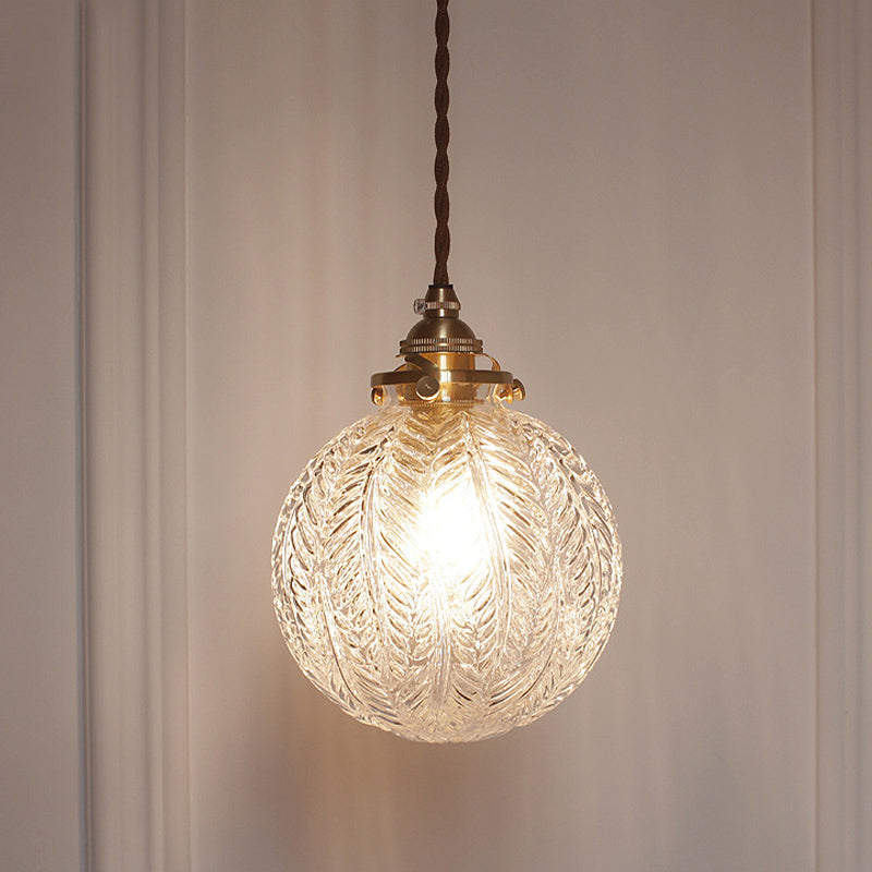 Mahasim - Colonial Colonial Global Pendant Light Fixture 1-Head Clear/Smoke Gray Glass Hanging Lamp  with Feather Design