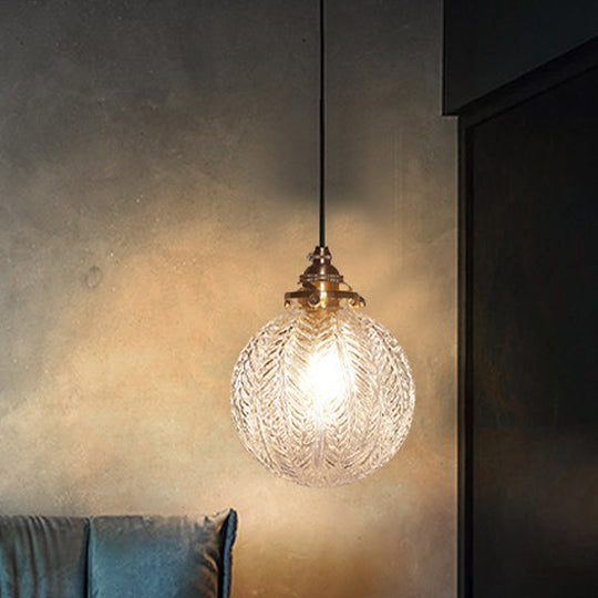 Mahasim - Colonial Colonial Global Pendant Light Fixture 1-Head Clear/Smoke Gray Glass Hanging Lamp  with Feather Design