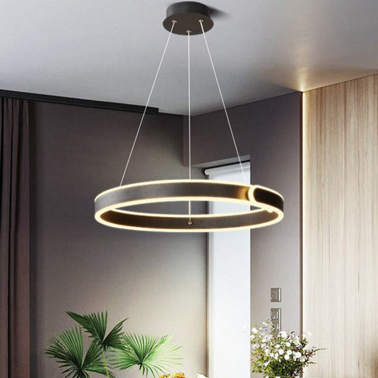 Black Circular Led Chandelier Light - Simplicity Acrylic Pendant Ideal For Dining Table Suspension