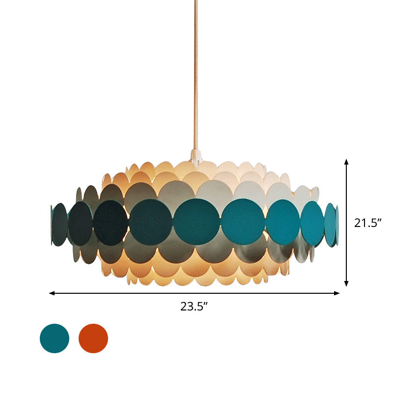 Modernist 3-Light Metal Chandelier In Red/Green Circle Tiers: Stylish Pendant Light For Living Room