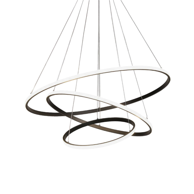 Sleek Black Aluminum Led Pendant Chandelier: Tiered Design Simplicity Warm/White Light For Living