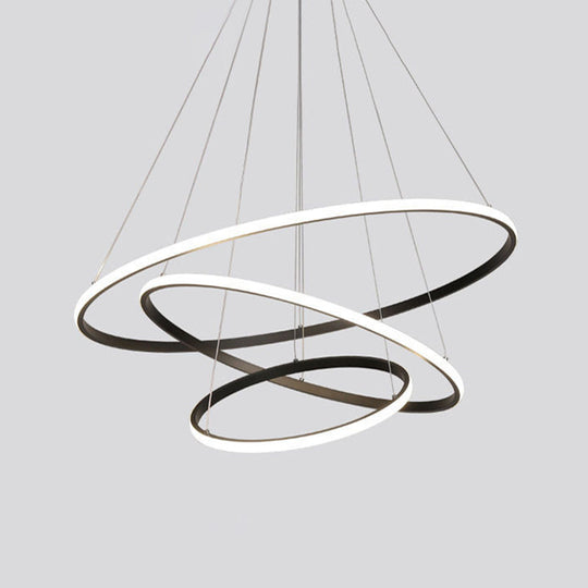 Sleek Black Aluminum Led Pendant Chandelier: Tiered Design Simplicity Warm/White Light For Living