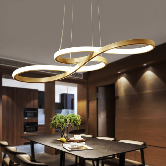 Modernist Gold Kitchen Chandelier Ceiling Pendant Light with Silica Gel and LED, Closed Curve Design