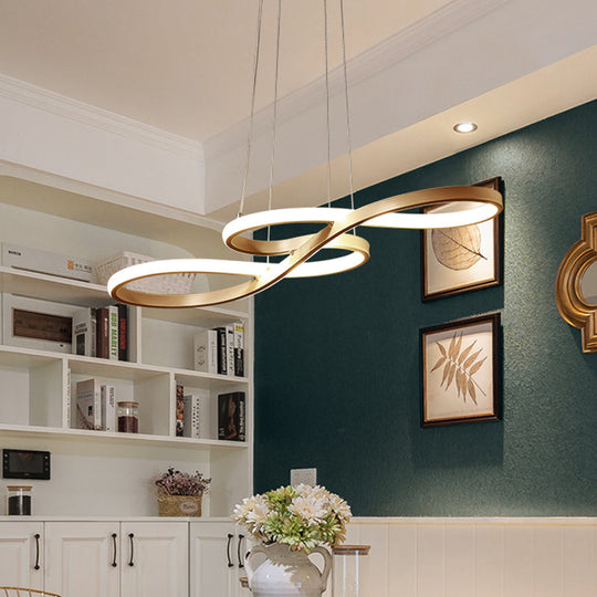 Modernist Gold Kitchen Chandelier Ceiling Pendant Light with Silica Gel and LED, Closed Curve Design