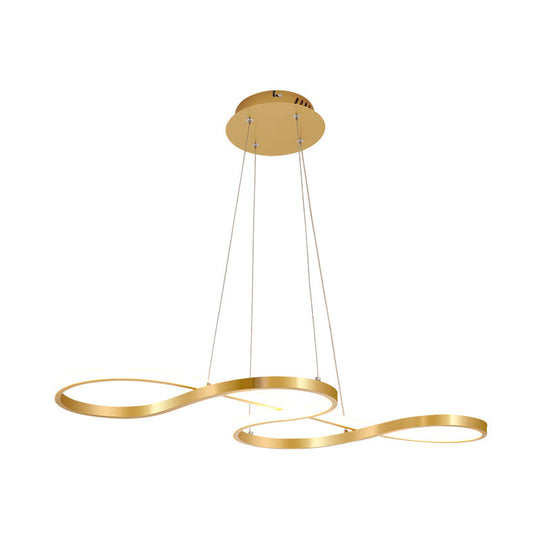 Modernist Gold Kitchen Chandelier Ceiling Pendant Light with Silica Gel and LED, Closed Curve Design