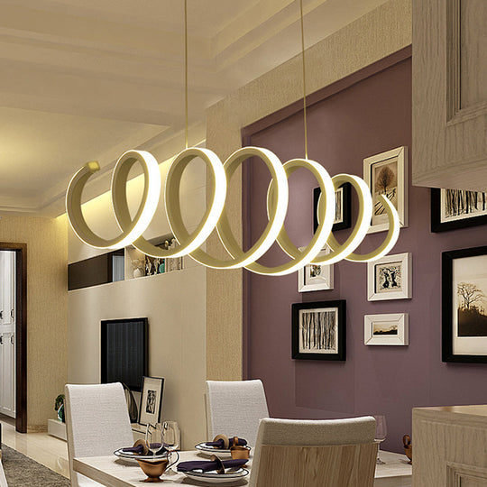 Modern Acrylic LED Chandelier Pendant Light in Coiled White - Warm/White/Natural Lighting for Dining Room