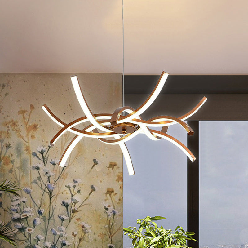 Modern Aluminum Gold LED Chandelier: Interwoven Design, 23.5"/27.5" Wide, Warm/White Light