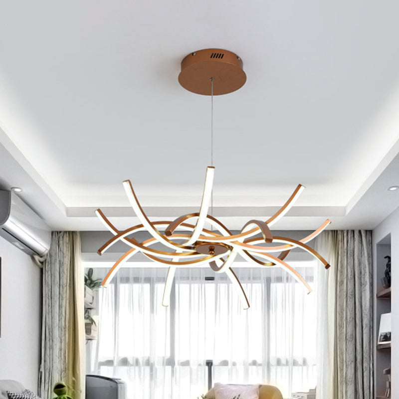 Modern Aluminum Gold Interwoven Chandelier - Wide Led Hanging Lamp In Warm/White Light (23.5/27.5)