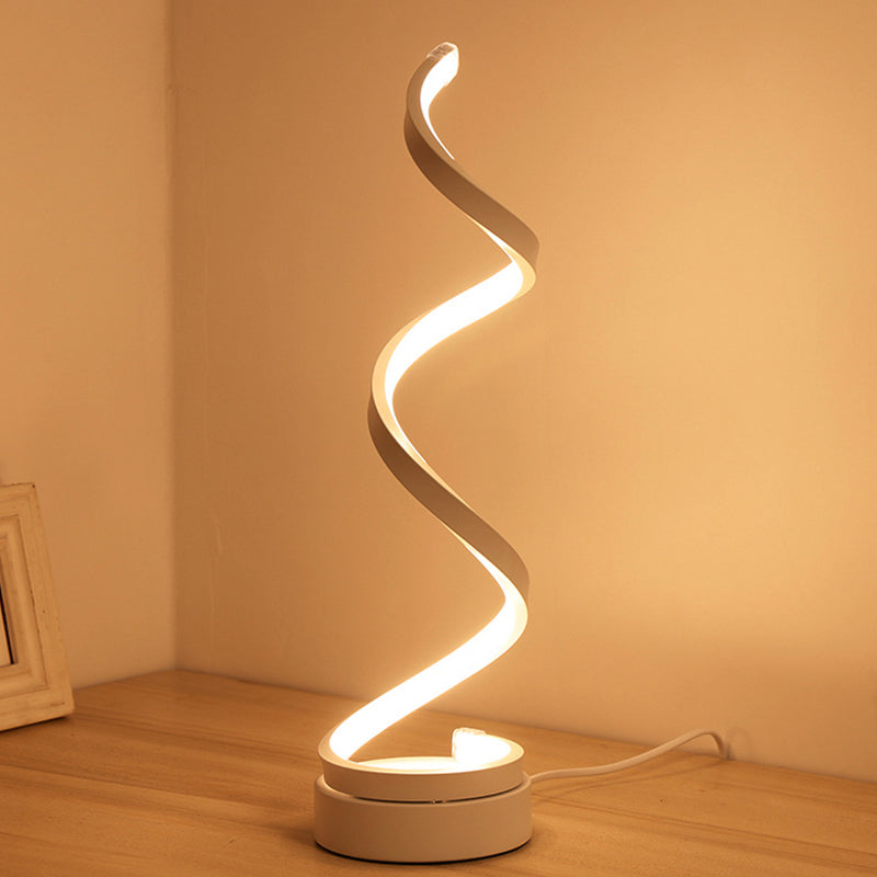 Stylish Swirl Led Table Lamp - Minimalist Acrylic Night Lighting For Bedroom In White