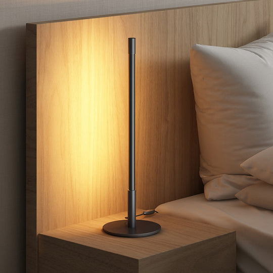 Black Plumb Rod Led Night Light: Sleek Bedside Table Lamp With Warm/White Light / White