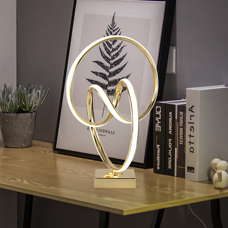 Modern Acrylic Twisted Led Table Lamp In Polished Gold Finish Warm/White Light / Warm