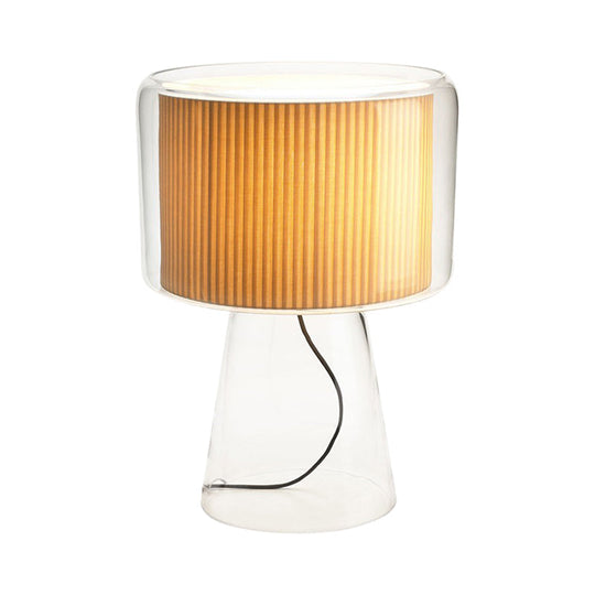 Modernist Clear Glass Fungus Plug-In Night Lamp - Single White/Beige Table Light With Fabric Shade