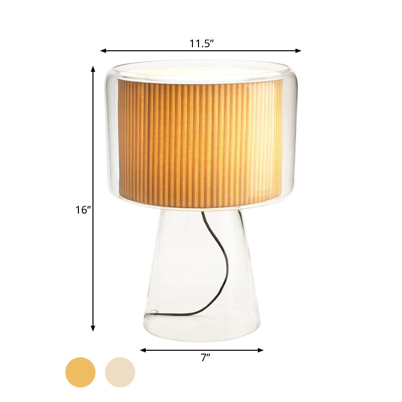 Modernist Clear Glass Fungus Plug-In Night Lamp - Single White/Beige Table Light With Fabric Shade