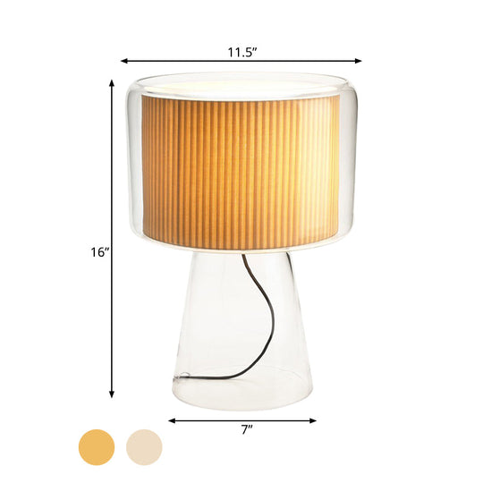 Modernist Clear Glass Fungus Plug-In Night Lamp - Single White/Beige Table Light With Fabric Shade