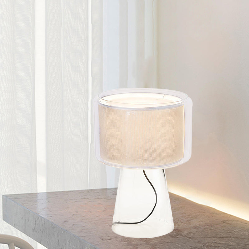 Modernist Clear Glass Fungus Plug-In Night Lamp - Single White/Beige Table Light With Fabric Shade