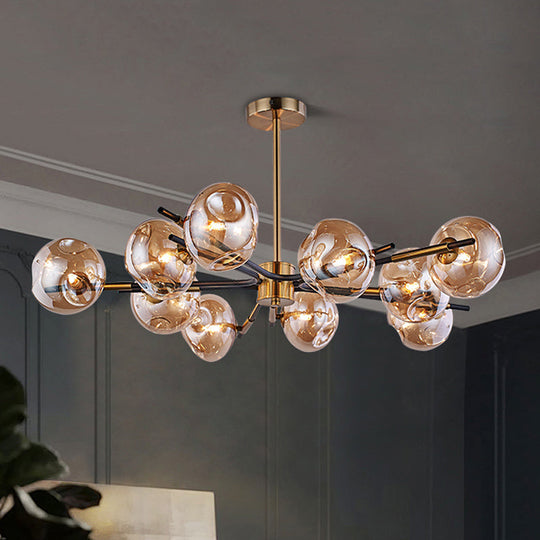 Vintage Amber/Grey Glass Flush Mount Chandelier with 10 Lights - Elegant Ceiling Light for Living Room