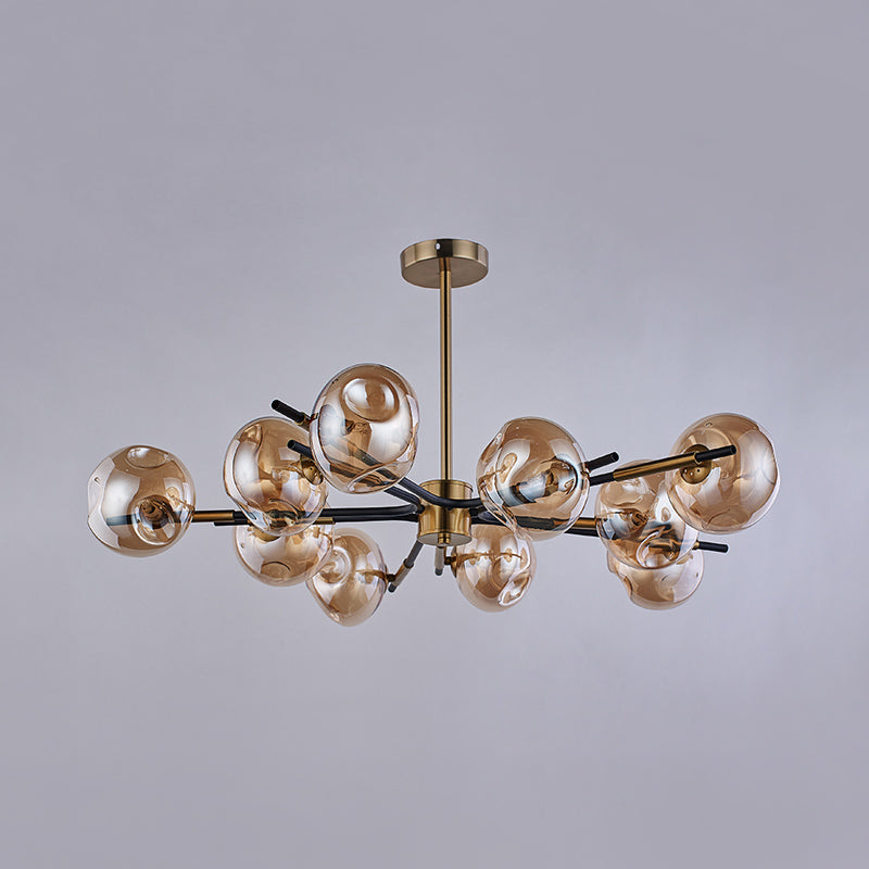 Vintage Amber/Grey Glass Flush Mount Chandelier with 10 Lights - Elegant Ceiling Light for Living Room