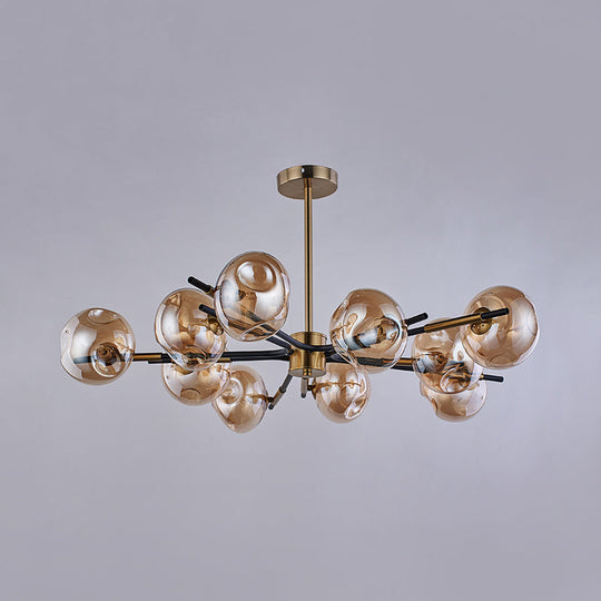 Vintage Amber/Grey Glass Flush Mount Chandelier with 10 Lights - Elegant Ceiling Light for Living Room