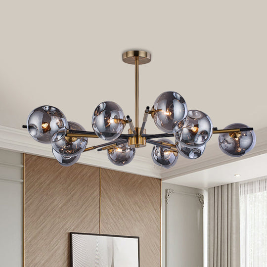 Vintage Amber/Grey Glass Flush Mount Chandelier with 10 Lights - Elegant Ceiling Light for Living Room