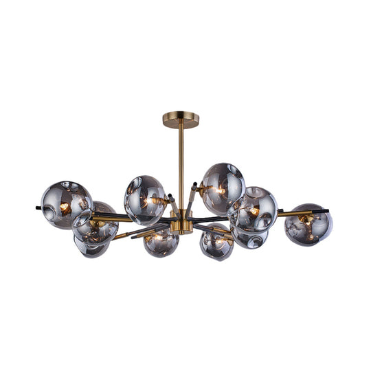 Vintage Amber/Grey Glass Flush Mount Chandelier with 10 Lights - Elegant Ceiling Light for Living Room