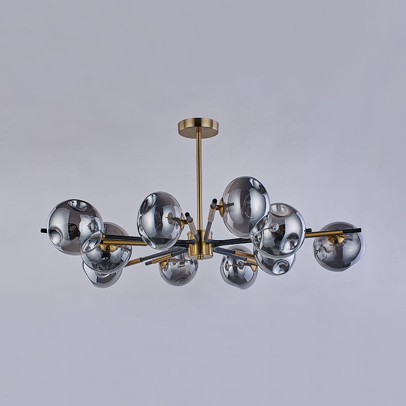 Vintage Amber/Grey Glass Flush Mount Chandelier With 10 Lights - Elegant Ceiling Light For Living