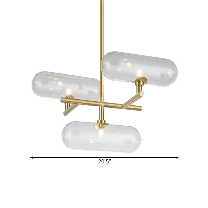 Modern Brass Pendant Chandelier With Clear Glass Shades - 3-Light Dining Room Ceiling Lighting