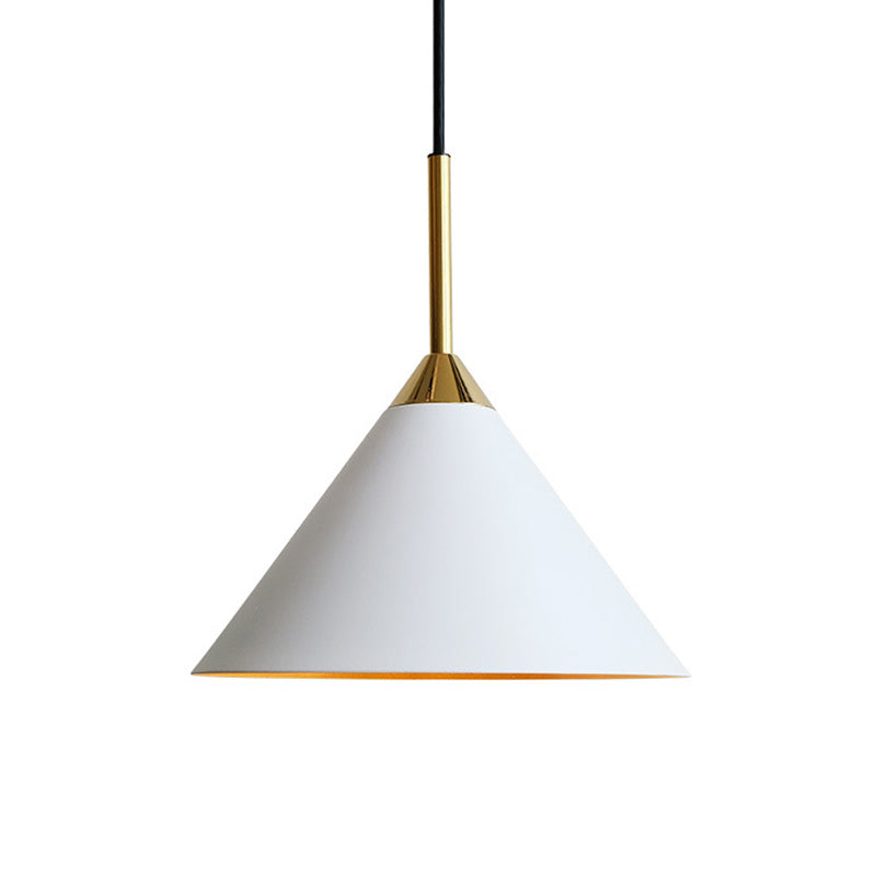 White Minimalist Conical Metal Pendant Ceiling Light With Single Bulb