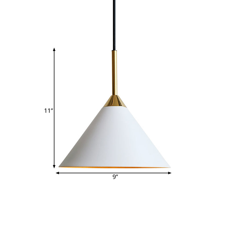 White Minimalist Conical Metal Pendant Ceiling Light With Single Bulb