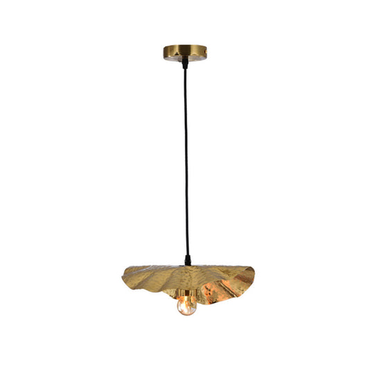 Lotus Leaf Drop Lamp - 1-Bulb Metal Pendant In Gold Perfect For Dining Room Décor