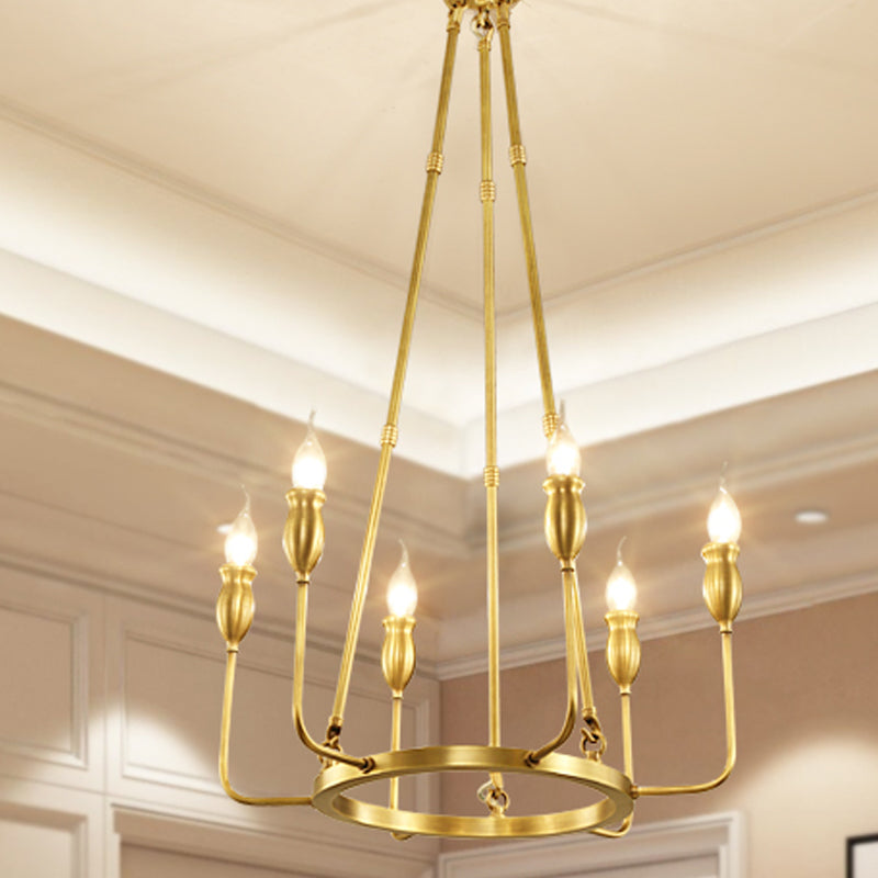 Colonial Gold Metal Chandelier Pendant Light - 6/8 Bulb Candle Ceiling Fixture For Dining Room