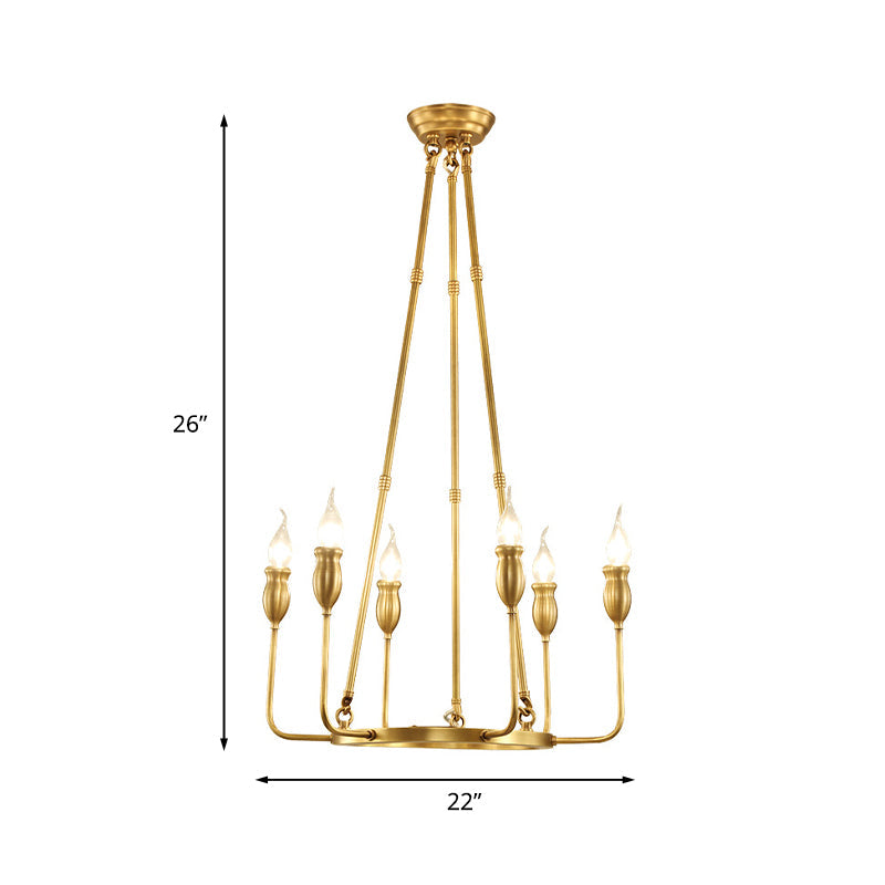 Colonial Gold Metal Chandelier Pendant Light - 6/8 Bulb Candle Ceiling Fixture For Dining Room