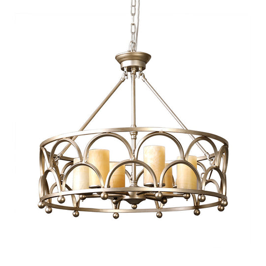 Marble Pendant Chandelier - Traditional Gold Cylinder Ceiling Lamp 8 Lights Bedroom Lighting With