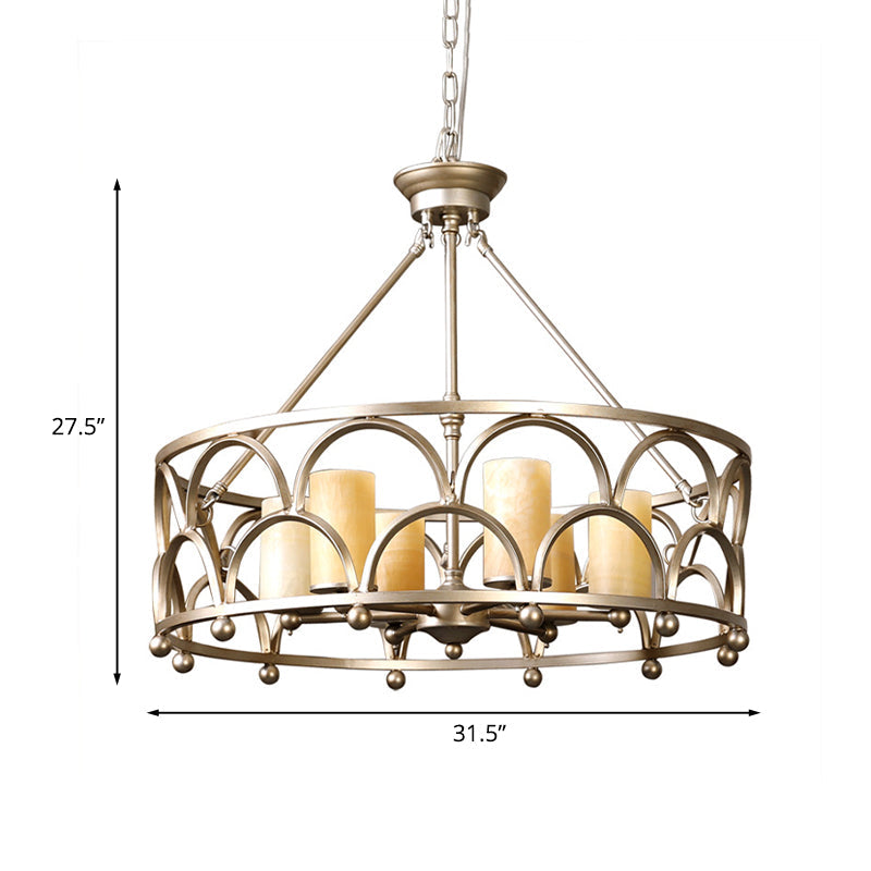 Marble Pendant Chandelier - Traditional Gold Cylinder Ceiling Lamp 8 Lights Bedroom Lighting With