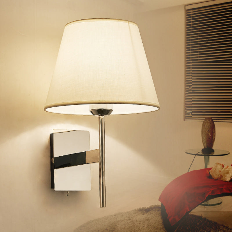 White Fabric Led Cone Wall Sconce - Contemporary Bedroom Lighting