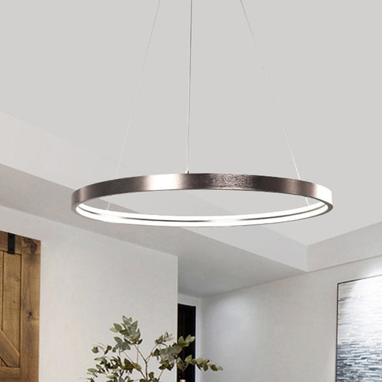 Circle Aluminum Chandelier Light - Polished Brown - LED Pendant Lighting in Warm/White/Natural Light - 16"/23.5" Wide