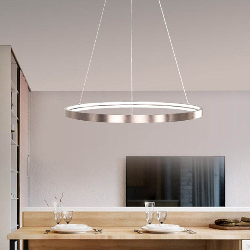 Circle Aluminum Chandelier Light - Polished Brown - LED Pendant Lighting in Warm/White/Natural Light - 16"/23.5" Wide