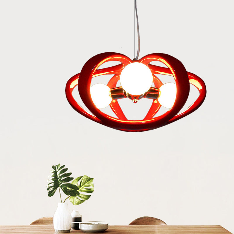 Red/White Resin Melon Cage Chandelier: Pendant Ceiling Light for Dining Table, Macaron Style (3 Heads)