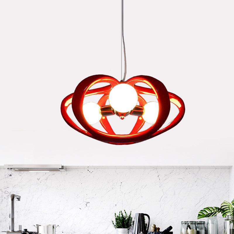 Red/White Melon Cage Chandelier: Resin Pendant Ceiling Light (3 Heads) Perfect Over Dining Table