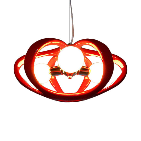 Red/White Resin Melon Cage Chandelier: Pendant Ceiling Light for Dining Table, Macaron Style (3 Heads)